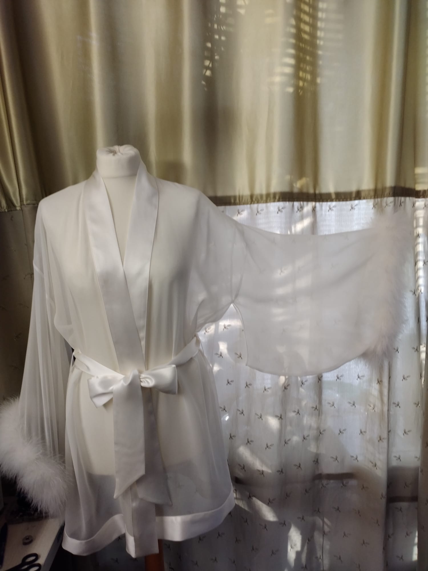 Silk and marabou feather robe